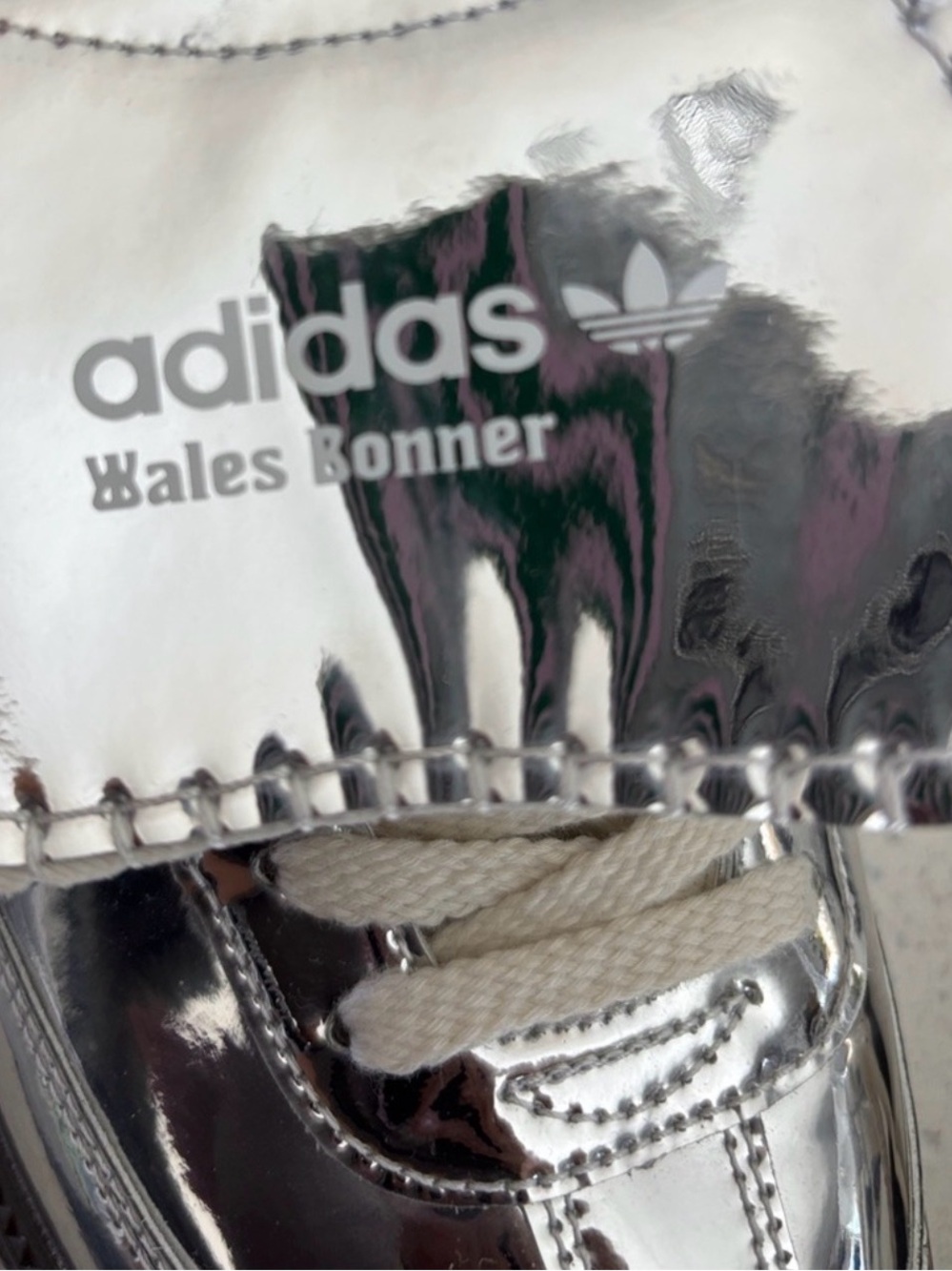 Adidas x Wales Bonner Silver Metallic Low-Top Sneakers with Cream Laces - Picture 3 of 5